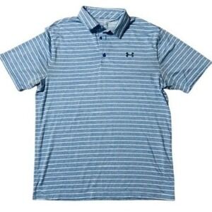Under Armour Playoff Polo Mens Large Blue White Striped Short Sleeve Golf Shirt